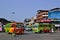 Colorful Indian buses with abstract custom patterns