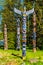 Colorful indigenous Totem Poles located in Stanley Park in