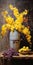 Colorful Industrial Paintings: Vibrant Yellow Flowers In A Decorative Vase