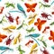 Colorful insects seamless pattern in origami style