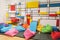 Colorful interior children public playroom with pillows and painted