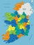 Colorful Ireland political map with clearly labeled, separated layers.