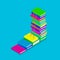 Colorful isometric heap of books stairs with ladder. Education concept. Vector illustration.