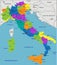 Colorful Italy political map with clearly labeled, separated layers
