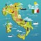 Colorful Italy travel map with attraction symbols italian sightseeing world architecture vector illustration