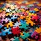 Colorful jigsaw pieces, puzzle strategy for matching business components