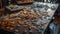 Colorful jigsaw puzzle pieces in close-up, spread out on a wooden table with a box in the background