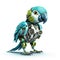 Colorful joyful parrot robot, robotic bird isolated over white background. Created with generative Ai