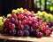 colorful juicy grapes on a table in a rustic style close-up