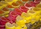 Colorful juicy jelly candies on market stall as a background