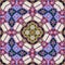 Colorful kaleidoscop pattern for rug and batik carpet in grenadine, pink, wine, blue and violet