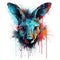 Colorful Kangaroo Head in Dark Bronze and Azure Neonpunk Style Lith Print. Perfect for Posters and Invitations.