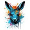 Colorful Kangaroo Head in Dark Bronze and Azure Neonpunk Style Lith Print. Perfect for Posters and Invitations.