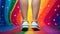 Colorful Kawaii Art: Woman\\\'s Feet In Rainbow Sneakers On Vibrant Background