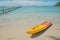 Colorful kayaks on the tropical beach sea. Travel in Phuket Thai