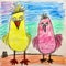 Colorful Kids\\\' Drawings Of Chickens In The Style Of Stephen Hillenburg