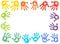 Colorful kids handprint frame vector background