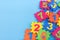 Colorful kids numbers toys on blue background