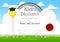 Colorful kids summer camp diploma certificate template in cartoon style with smiling yellow balloon on rainbow and sky
