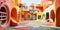 In a colorful kindergarten, the classrooms are empty and quiet, with nobody around. The vibrant colors and playful