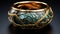 Colorful Kintsugi Bowl Gold Cracks Restoration on Old Japanese Pottery Restored Blurry Background