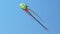 Colorful kite flying against a blue sky and sun