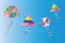 Colorful kites vector on the sky - traditional greek Clean Monday kites