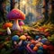 Colorful Knitting Needles and Yarns in Enchanting Forest Glade