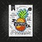 Colorful Label poster stickers food fruits vegetable chalk sketch style, food and spices.