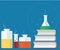 The colorful laboratory filled with a clear liquid and books vector illustration, education concepts