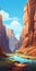 Colorful Landscape Of Canyons In Animated Cartoon Style Illustration