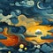 Colorful landscape with clouds, sun, and moon in a hyper-detailed style (tiled)