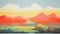 Colorful Landscape Painting Inspired By 1970s Screen Printing