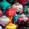 Colorful lanterns spread light on the old street of Hoi An Ancient Town - UNESCO World Heritage Site. Vietnam