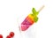 Colorful layer mix fruit popsicles on ice glass with mint