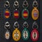 Colorful leather embroided keyrings on black background for sale, Bulgaria