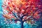 colorful leaves on an illustrated tree, Generative AI