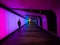 Colorful LED lights art wall tunnel underground subway underpass in Kings Cross St Pancras train station London GB UK