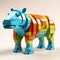Colorful Lego Hippo: Vray Tracing, Stripes, Shapes, And Bold Colors