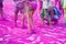 Colorful legs at public color run event in Hanoi capital city