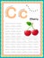 Colorful letter C Uppercase and Lowercase Tracing alphabets start with Vegetables and fruits daily writing practice worksheet,