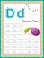 Colorful letter D Uppercase and Lowercase Tracing alphabets start with Vegetables and fruits daily writing practice worksheet,