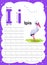 Colorful letter i Uppercase and Lowercase alphabet A-Z, Tracing and writing daily printable A4 practice worksheet with cute