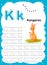 Colorful letter K Uppercase and Lowercase alphabet A-Z, Tracing and writing daily printable A4 practice worksheet with cute