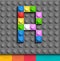 Colorful letter R from building lego bricks on gray lego background. Lego letter M