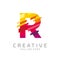 Colorful letter R tech logo design vector with pixel/glitch motion concept. multimedia, technology, digital, innovation company