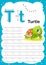 Colorful letter T Uppercase and Lowercase alphabet A-Z, Tracing and writing daily printable A4 practice worksheet with cute