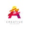 Colorful letter A tech logo design vector with pixel/glitch motion concept. multimedia, technology, digital, innovation company