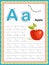 Colorful letter A Uppercase and Lowercase Tracing alphabets start with Vegetables and fruits daily writing practice worksheet,