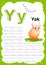 Colorful letter Y Uppercase and Lowercase alphabet A-Z, Tracing and writing daily printable A4 practice worksheet with cute